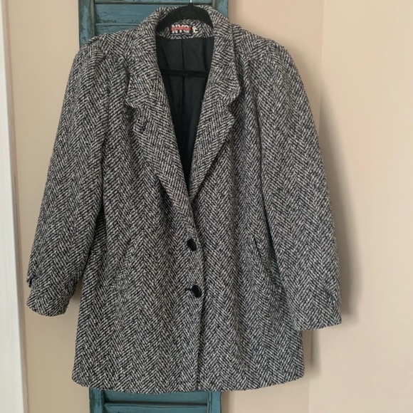VTG | NY Girl | Tweed | Wool | Coat | Grey - Picture 3 of 6
